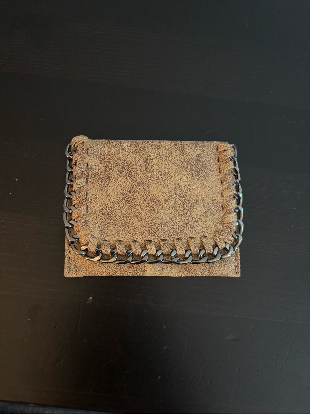 Unisex Brown Leather Cardholder with Chain Trim